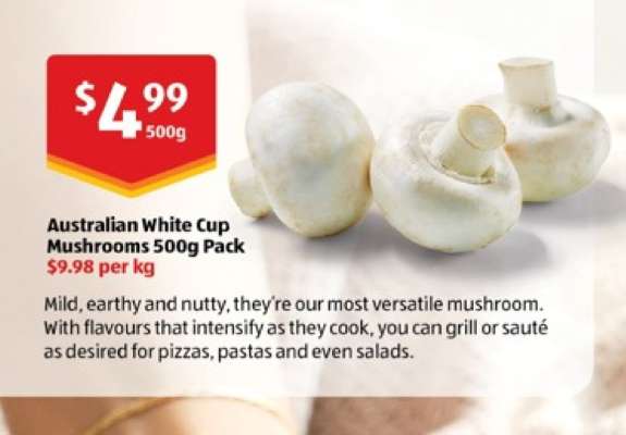 Australian White Cup Mushrooms 500g Pack