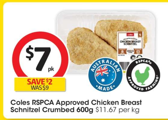 Coles RSPCA Approved Chicken Breast Schnitzel Crumbed 600g