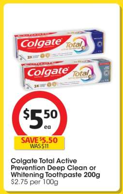 Colgate Total Active Prevention Deep Clean or Whitening Toothpaste 200g