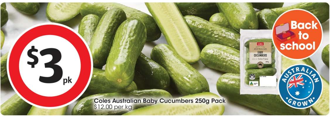 Coles Australian Baby Cucumbers 250g Pack