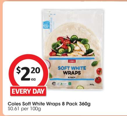 Coles Soft White Wraps 8 Pack 360g