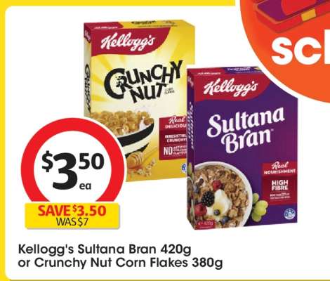 Kellogg's Sultana Bran 420g or Crunchy Nut Corn Flakes 380g