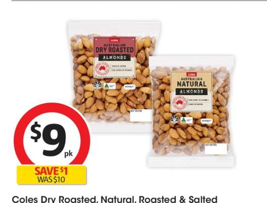 Coles Dry Roasted, Natural, Roasted & Salted Almonds