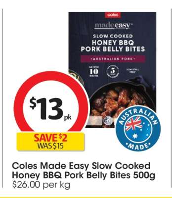 Coles Made Easy Slow Cooked Honey BBQ Pork Belly Bites 500g