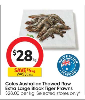 Coles Australian Thawed Raw Extra Large Black Tiger Prawns