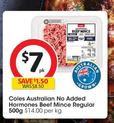 Coles Australian No Added Hormones Beef Mince Regular 500g