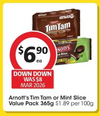 Arnott’s Tim Tam or Mint Slice Value Pack 365g