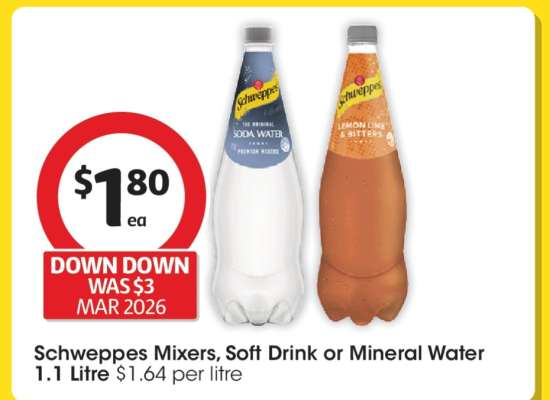 Schweppes Mixers, Soft Drink or Mineral Water