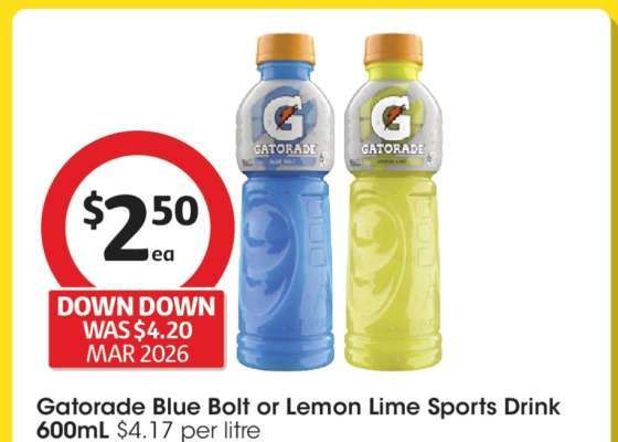 Gatorade Blue Bolt or Lemon Lime Sports Drink