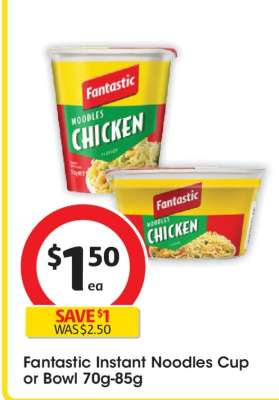 Fantastic Instant Noodles Cup or Bowl 70g-85g