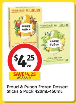 Proud & Punch Frozen Dessert Sticks 6 Pack 420mL-450mL