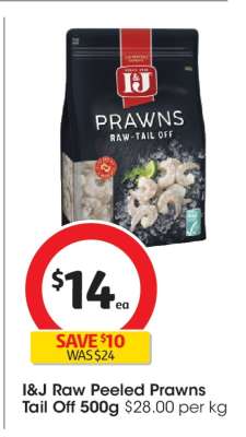 I&J Raw Peeled Prawns Tail Off 500g
