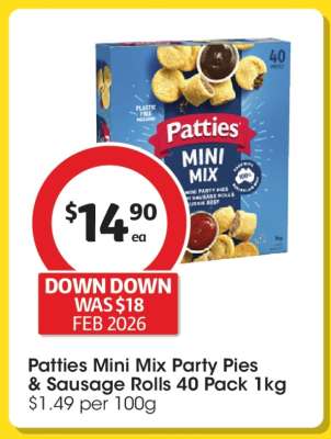 Patties Mini Mix Party Pies & Sausage Rolls 40 Pack 1kg