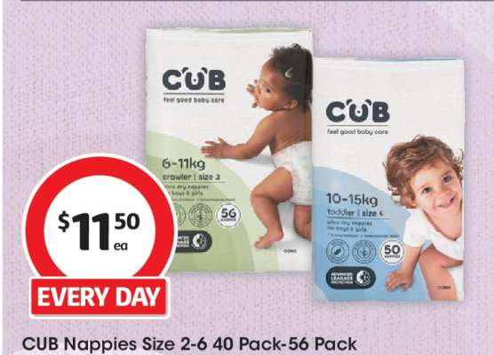 CUB Nappies Size 2-6 40 Pack-56 Pack