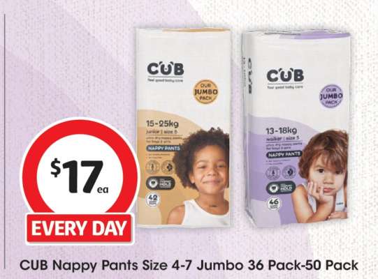 CUB Nappy Pants Size 4-7 Jumbo 36 Pack-50 Pack