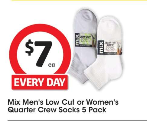 Mix Men's Low Cut or Women's Quarter Crew Socks 5 Pack