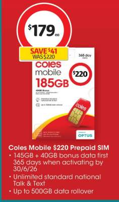 Coles Mobile $220 Prepaid SIM