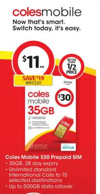 Coles Mobile $30 Prepaid SIM