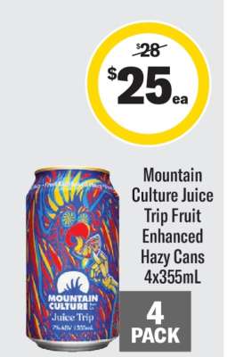 Mountain Culture Juice Trip Fruit Enhanced Hazy Cans 4x355mL