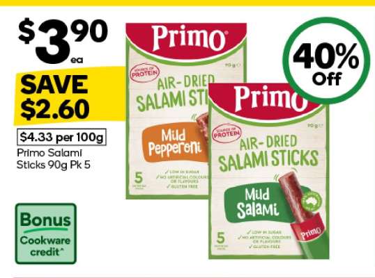 Primo Salami Sticks 90g Pk 5