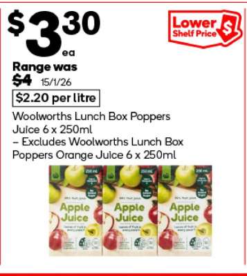Woolworths Lunch Box Poppers Juice 6 x 250ml