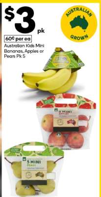 Australian Kids Mini Bananas, Apples or Pears Pk 5