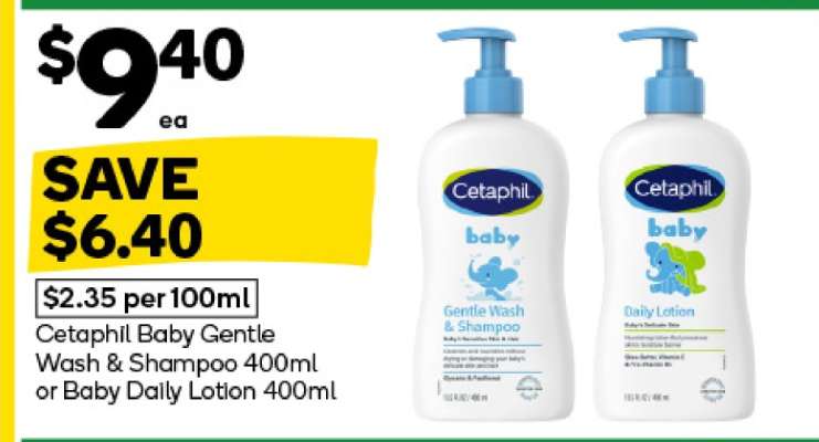 Cetaphil Baby Gentle Wash & Shampoo 400ml or Baby Daily Lotion 400ml