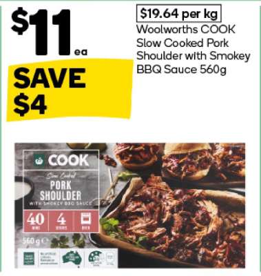 Woolworths COOK Slow Cooked Pork Shoulder with Smokey BBQ Sauce 560g