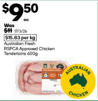 Australian Fresh RSPCA Approved Chicken Tenderloins 600g