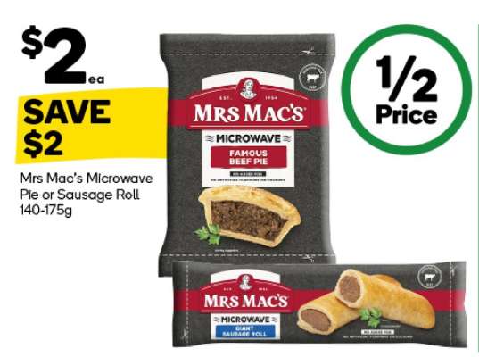 Mrs Mac's Microwave Pie or Sausage Roll 140-175g