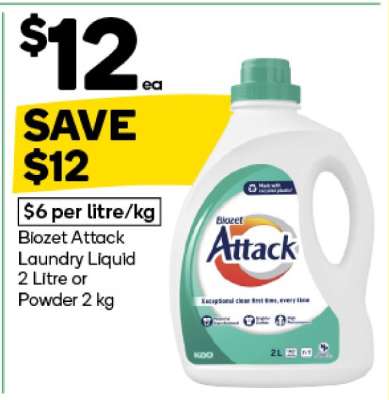 Biozet Attack Laundry Liquid 2 Litre or Powder 2 kg