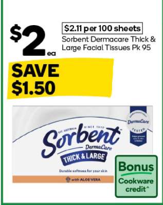 Sorbent Dermacare Thick & Large Facial Tissues Pk 95