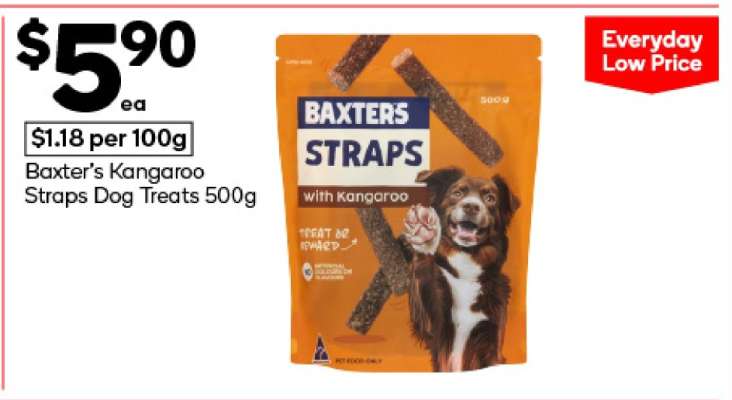 Baxter's Kangaroo Straps Dog Treats 500g