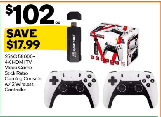 256G 58000+ 4K HDMI TV Video Game Stick Retro Gaming Console w/ 2 Wireless Controller