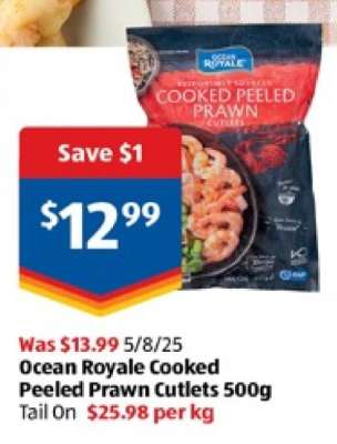 Ocean Royale Cooked Peeled Prawn Cutlets 500g