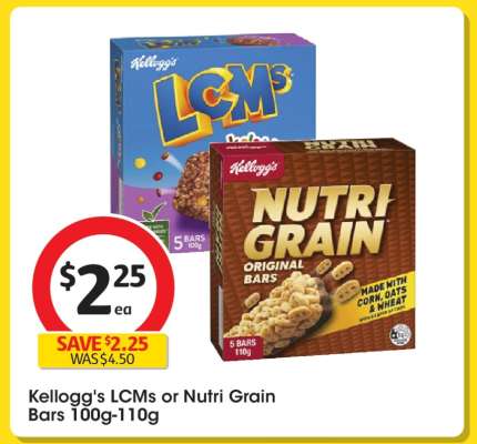 Kellogg's Lcms or Nutri Grain Bars 100g-110g