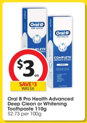 Oral B Pro Health Advanced Deep Clean or Whitening Toothpaste 110g