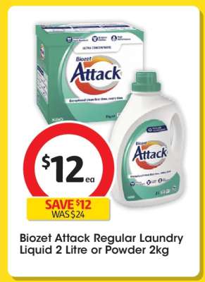 Biozet Attack Regular Laundry Liquid 2 Litre or Powder 2kg