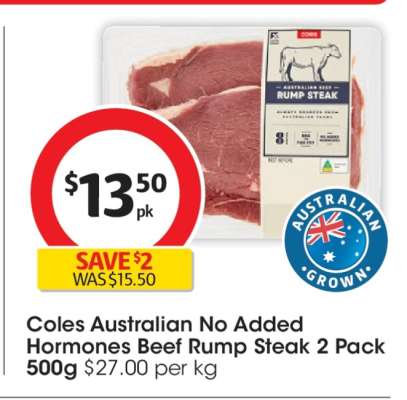 Coles Australian No Added Hormones Beef Rump Steak 2 Pack
