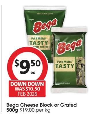 Bega Cheese Block or Grated 500g