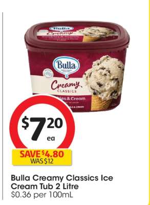Bulla Creamy Classics Ice Cream Tub 2 Litre