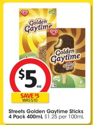 Streets Golden Gaytime Sticks 4 Pack 400mL
