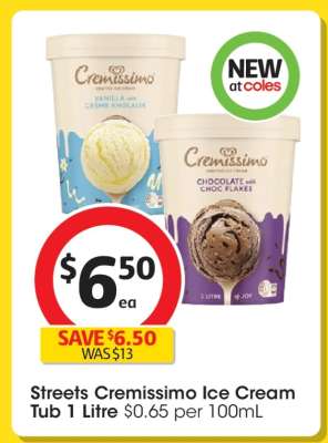 Streets Cremissimo Ice Cream Tub 1 Litre