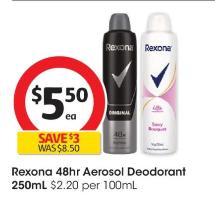 Rexona 48hr Aerosol Deodorant 250mL