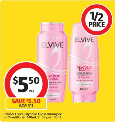 L'Oréal Elvive Glycolic Gloss Shampoo or Conditioner 340mL