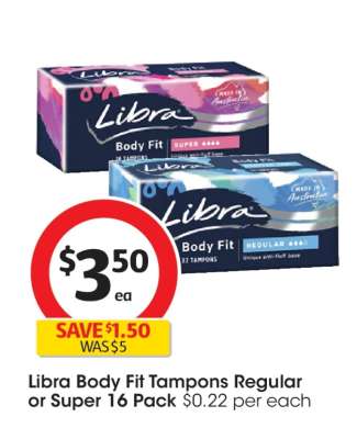 Libra Body Fit Tampons Regular or Super 16 Pack