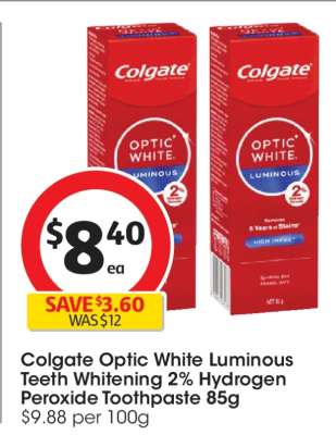 Colgate Optic White Luminous Teeth Whitening 2% Hydrogen Peroxide Toothpaste 85g