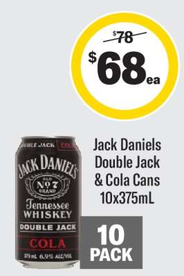 Jack Daniels Double Jack & Cola Cans 10x375mL