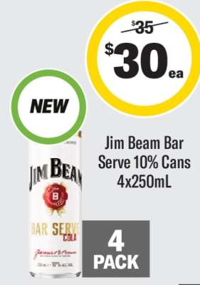 Jim Beam Bar Serve 10% Cans 4x250mL