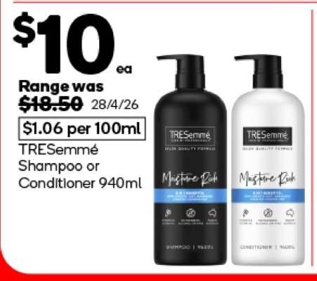 Tresemmé Shampoo or Conditioner 940mL
